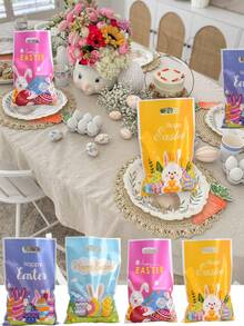 50/30/10pcs Easter Gift Packaging Bags, Cute Rabbit Print Pattern Handled Bags, Party Favor Bags, Gift Wrapping Supplies, Candy Cookies Packaging Bags, Party Giveaway Bags, Suitable For Holiday Parties, Spring Themed Events, Birthday Parties, Easter Egg Hunt - Multicolor - View 5