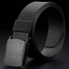 حزام نسائي/رجالي قابل للتعديل الطول، بدون معدن، قماش نايلون كاجوال، لون أحادي - الأسود - مشاهدة 7