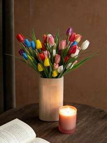 7pcs/1set Artificial Tulips Multi-Color Lifelike Fake Flower – High-Quality Faux Floral With Realistic Texture, Ideal For Apartment Decor, Rental Friendly Home Indoor Vase, Dining Table, Bedroom & Valentine's Day Mother's Day Spring Decorative Blooms - Multicolor - View 4