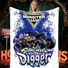 1PC 3D Monster Jam Monster Truck Cartoon Blanket, Edgy Gift For Motorsports Fans, Themed Man Cave Decor, Retro Sci-Fi Party Accent & Race Day Souvenir,Soft Throw Blanket For Home Bedroom Bed Sofa Picnic Travel Office Cover Blanket - multicolour 23 - 查看 5