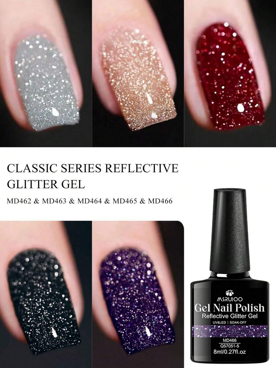 MSRUIOO 8毫升红色反光闪粉指甲油 - 超亮系列，半永久可卸甲油胶，适合美甲 - 彩色 - 查看 1