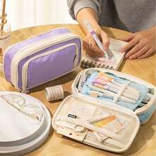 大容量多层收纳帆布笔袋，防污文具袋，学生多功能笔袋 - A6 - 查看 9