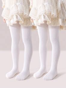 1/3 Pairs Baby Girls' Simple Solid White Pattern Breathable Soft Tights, Classic Versatile Soft Comfortable Romper Tights, Suitable For Daily Wear, Stage Performance, Party, Valentine's Day, Multiple Combinations Available - White - View 19