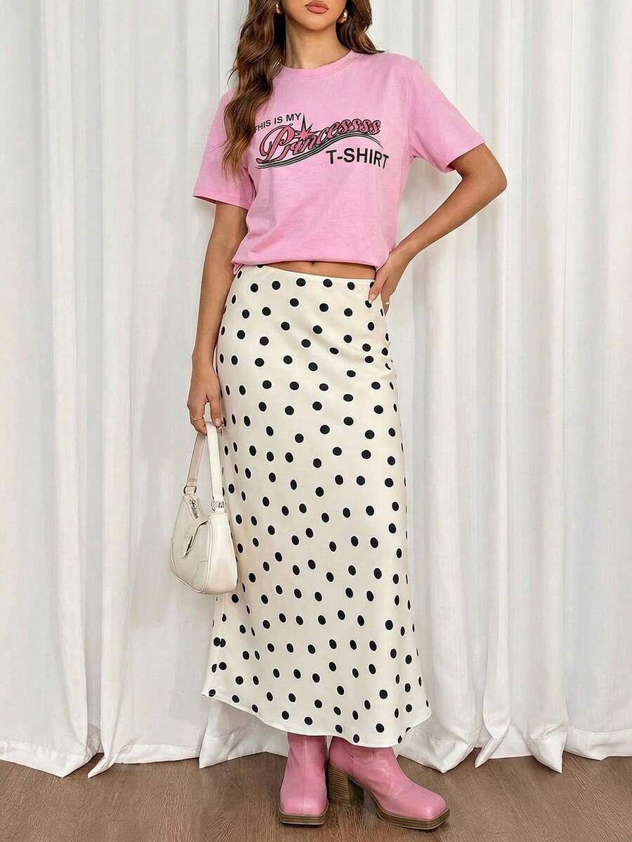 Women's Casual Polka Dot A-Line Long Skirt Woven Fabric Slight Stretch - White - View 1