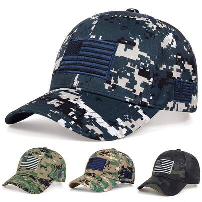 1顶男士美国国旗刺绣棒球帽，户外迷彩防晒休闲帽，适合春季、秋季郊游、旅行、海滩、派对等场合。