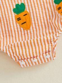 Mono de Pascua para bebé con cuello redondo, sin mangas, con estampado de zanahoria y conejo bordado a rayas - Naranja - Ver 8