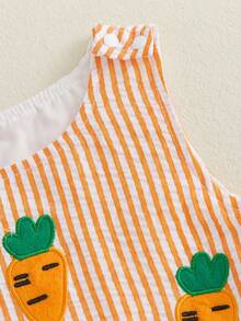 Mono de Pascua para bebé con cuello redondo, sin mangas, con estampado de zanahoria y conejo bordado a rayas - Naranja - Ver 9