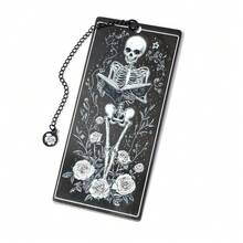 1 Marcapáginas de acero inoxidable con diseño floral de calavera - Diseño gótico único con rosa y colgante de cadena, accesorio de lectura perfecto para amantes de los libros, hombres y mujeres, regalo de marcapáginas | Marcapáginas temático | Marcapáginas duradero, marcapáginas de lectura - En blanco y negro - Ver 13