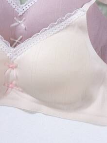4件套/3件套 女童及青少年蕾丝三角杯文胸，无钢圈舒适可爱内衣 - 彩色 - 查看 4
