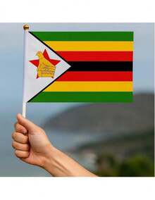 Banderas de Mano Zimbabuee Desfiles, 1613 1kit, Zimbabuee, 14x21cm, Tela Poliéster, Asta Plástico. Banderas de Mano Zimbabuee Desfiles - Multicolor - Ver 3
