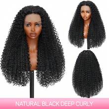 PQL HAIR 13X4 Glueless Wigs Human Blended Hair Pre Plucked Deep Curly Wave Lace Front Wigs Blended Hair Pre Plucked 13X4 HD Lace Front Wigs Human Blended Hair Deep Wave Bleached Knots Lace Wigs Hair 200% Density - Natural & Black - View 3