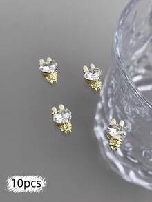 10pcs Nail Charms, Bear, Heart, Star, Moon, Bow, And Butterfly Openwork Diamond-Studded Gold Nail Charms; Luxury Metal Nail Supplies; Shiny White Rhinestone Nail Gems; Suitable For Multi-Functional DIY Accessories Nail Decoration Nails - Multicolor - View 18