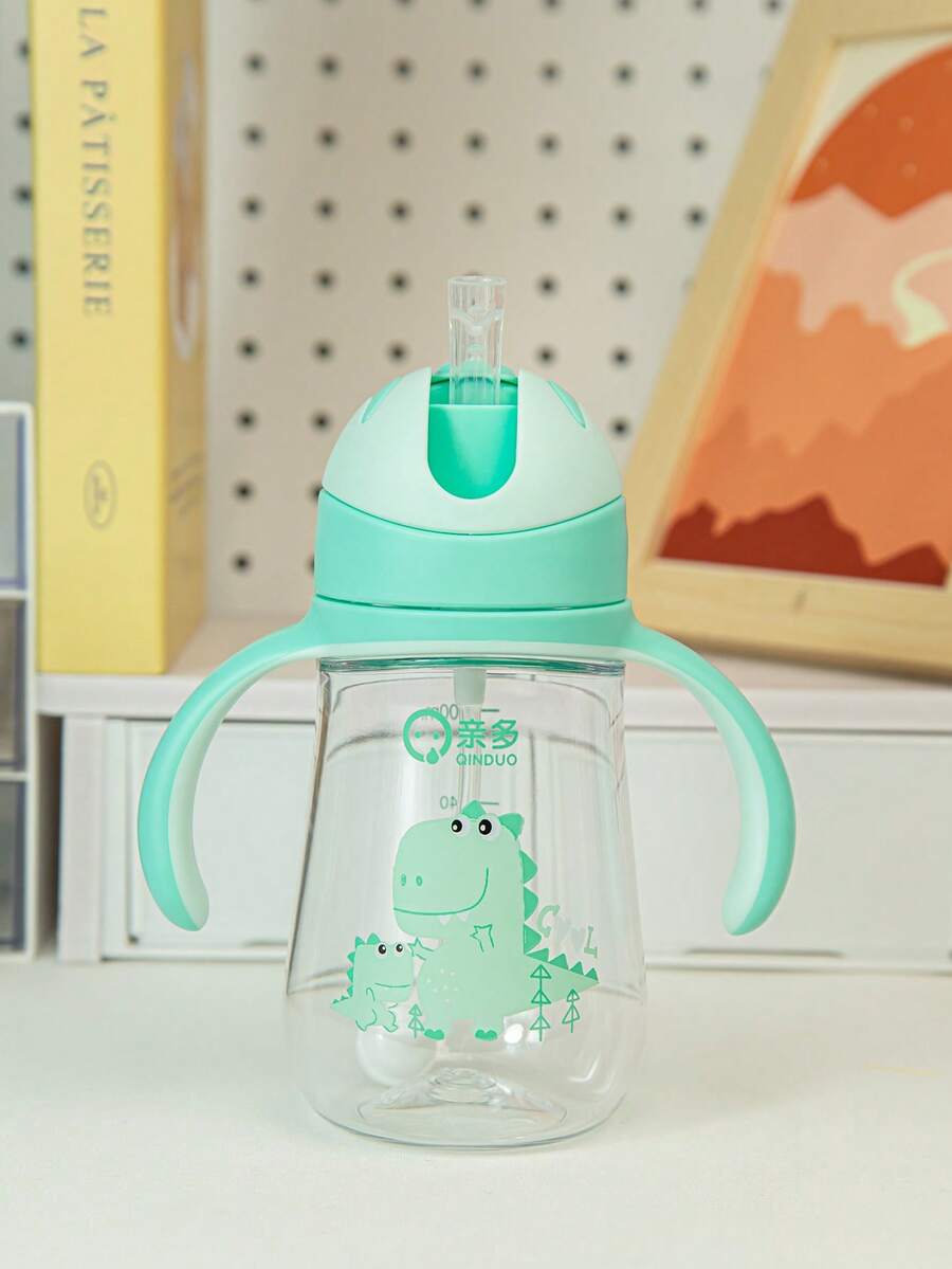 1个300毫升可爱设计儿童水杯，婴儿防呛训练杯，防尘防漏防震，透明加重球，带手柄和刻度，适合6个月以上的宝宝，居家、幼儿园、户外均可使用，可爱水杯，节日礼物 - 綠色 - 查看 1