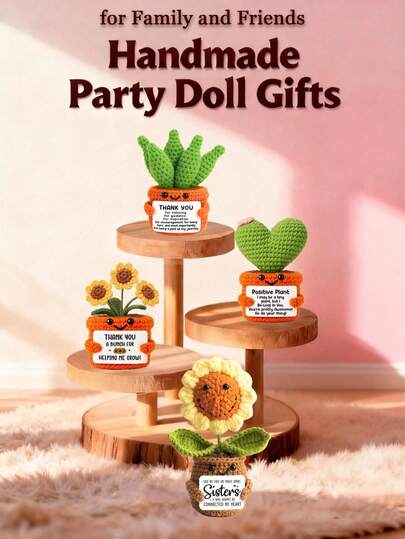 1件/4件装手工钩编桌面装饰品，可爱雏菊、芦荟、爱心、仙人掌、向日葵玩偶，送给闺蜜、生日、姐妹、妈妈、奶奶、同事、家人的理想礼物，可作钥匙扣、挂饰，传递正能量，适合派对、圣诞节、情人节、感恩节、卧室装饰、小礼物、纪念品。