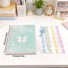 Este conjunto de caderno verde inclui um caderno espiral A5, ideal para trabalho, negócios, viagens e uso no escritório. O caderno vem com uma caneta e etiquetas coloridas para anotações, convenientes para registrar e planejar compromissos a qualquer hora e em qualquer lugar. Alta qualidade. - Multicolorido - Ver 3