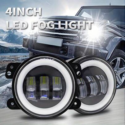 60W 4 Inch LED Fog Lights With White Halo Ring DRL Amber Turn Signal Lamp For JK TJ LJ Dodge Chrysler