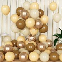 50pcs 10-Inch Vintage Beige/Nude Color Balloons With Champagne Gold Metal, Suitable For Theme Birthday Party, Baby Shower, Boho Wedding, Anniversary Decoration - Multicolor - View 1