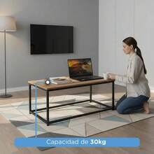 Mesa de centro | Madera y acero | Minimalista moderno | Mesa auxiliar | Mesa de salón | Color nogal | 90 x 48 x 40 cm - Negro - Ver 4