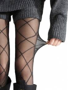 1 Paar Damen Silberfaden Kreuz-Muster Strumpfhose, super dünne, leiternfreie Schlankheits-Leggings für Frühling und Herbst, modische enge Hose für stilvolle Outfits - Verschiedenfarbig - Übersicht 4