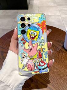 SPONGEBOB 1个时尚创意卡通海绵宝宝、蜗牛、螃蟹、章鱼、花朵图案防震透气手机壳，适用于三星/苹果17/16/15/14/13/12/11 Pro Max/12 Pro/14 Plus及其他型号 - 彩色 - 查看 1