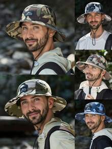 1 Stück Unisex Camouflage Seil Fischerhut mit breiter Krempe, schnelltrocknender runder Outdoor Dschungel Hut für Frühling/Sommer, Sonnenschutz, atmungsaktive Mesh Jagd Camouflage Mütze, vielseitige Anglermütze für Männer und Frauen - A - Übersicht 1