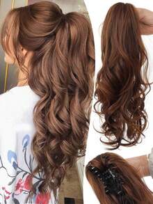 Tóc giả đuôi ngựa dài 16 inch, kiểu kẹp, tóc đuôi ngựa xoăn dài, kiểu thác nước, tóc giả buộc nửa đầu giúp tăng độ dày và bồng bềnh cho tóc, tóc giả xoăn màu nâu, kiểu tết bím phù hợp cho phụ nữ sử dụng hàng ngày, dự tiệc và tụ họp. - Nhiều màu - Xem 3