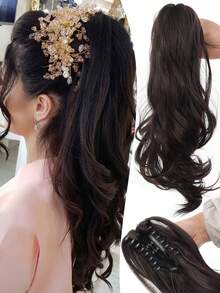 Tóc giả đuôi ngựa dài 16 inch, kiểu kẹp, tóc đuôi ngựa xoăn dài, kiểu thác nước, tóc giả buộc nửa đầu giúp tăng độ dày và bồng bềnh cho tóc, tóc giả xoăn màu nâu, kiểu tết bím phù hợp cho phụ nữ sử dụng hàng ngày, dự tiệc và tụ họp. - Nhiều màu - Xem 13