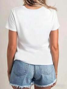 Women's & ' Cat Lover Valentine's Day T-Shirt - Cute Kitten Print With Paw Heart, Cat Mom Shirt, Cosplay Costume Gift For Cat Owners, - Comfortable Round Neck Top - Summer Tops - 2026 New Women's Short-Sleeve T-Shirt - Graphic T-Shirts - White - View 3