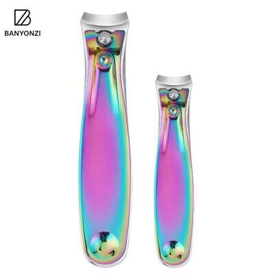 Dos cortaúñas, acero al carbono de color, herramientas de manicura, cortaúñas de hoja plana, acero inoxidable, tamaños grande y pequeño, empaquetado en caja de color, para uso doméstico.