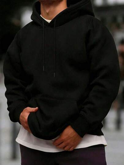 男士休闲套头连帽衫，带口袋，适合户外运动、训练、跑步、日常休闲穿着，四季皆宜