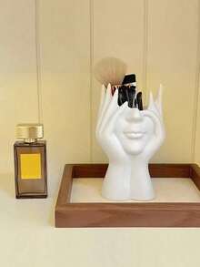 多功能桌面收纳盒 - 精美艺术雕塑设计，防滑底座，三合一收纳空间，可放置钢笔/化妆刷/首饰 + 小花瓶（鲜花/干花），冬季居家办公/宿舍必备 - 彩色 - 查看 2