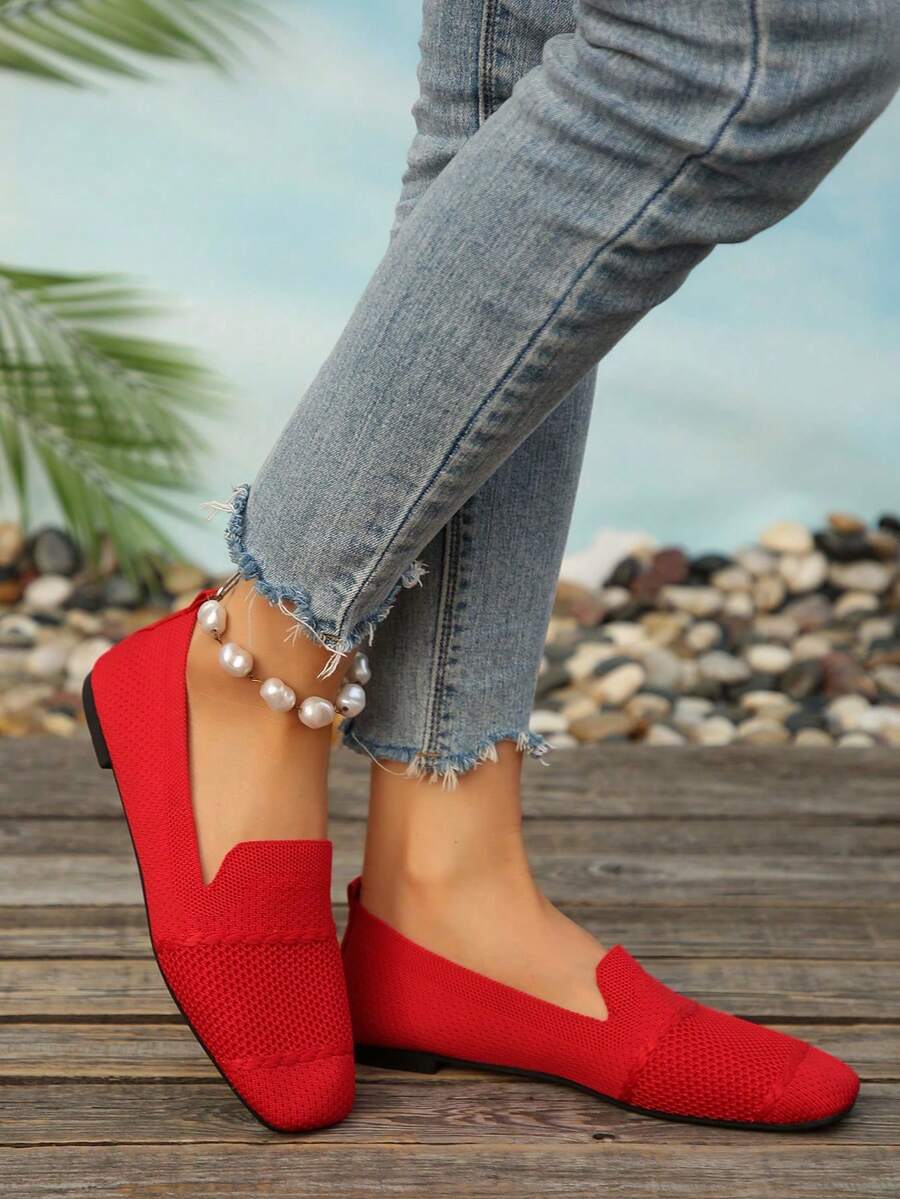 Giày nữ mũi vuông thoải mái, nhẹ, thích hợp đi trong nhà và ngoài trời. - Đỏ - Xem 1