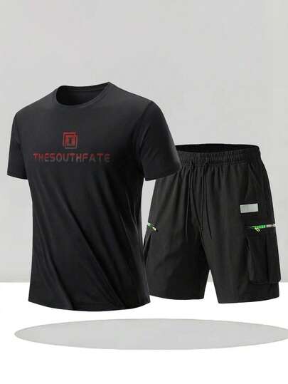 男士夏季休闲时尚工装短裤，多口袋设计，户外短袖套装