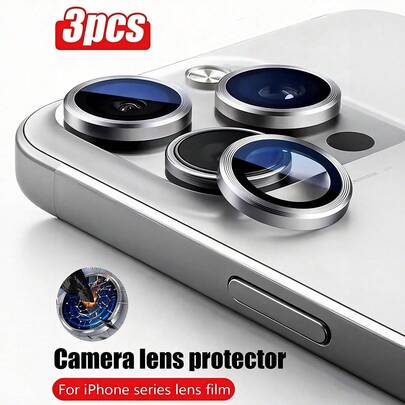 3pcs 9H Tempered Glass Camera Lens Protector - Compatible With Iphone 17 Pro Max/17 Pro/17 Air/17/16/16 Plus/15/14/13/12/11, Metal Independent Protective Case, High Definition Transparent, Perfect Fit, Scratch-Resistant Phone Case, Valentine's Day Gift (Silver)