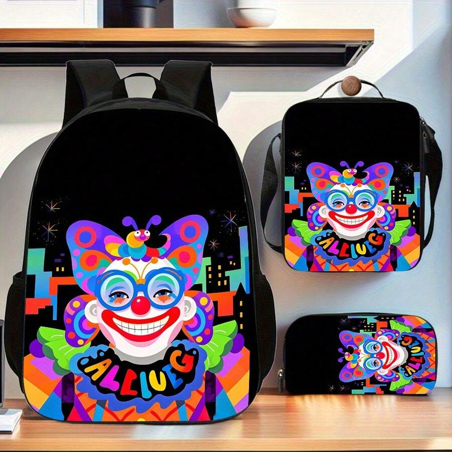 3pcs Backpack Set, Cartoon Large Capacity Backpack, 1*Lunch Bag, 1*Pencil, Holiday Or Birthday Gifts, Daily Commuting - 3pcs - View 1