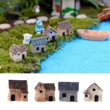 4PCS Miniature Exquisite Thumbnail Stone Houses Desktop Ornaments Garden Decoration - 4pcs - 查看 5