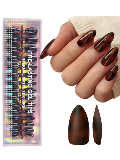 150 piezas/Caja Pegatinas de uñas de gel suave para presionar, uñas cortas con forma de almendra de estilo carey, pegatinas de uñas de gel removibles de calidad de salón, 15 tallas, producto de arte de uñas minimalista y de moda adecuado para uso diario de mujeres y niñas