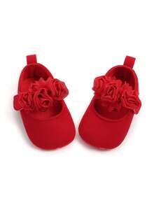 Newborn Infant Girls' Mary Jane Shoes, Non-Slip Rubber Sole Ballet Flats, Princess Dress Wedding Shoes, Infant Toddler First Walking Shoes - Red - View 4