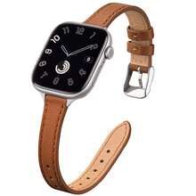 38/40/41/42/44/45/46/49mm Leather Watch Band Compatible With IWatch Series Ultra/SE/10/9/8/7/6/5/4/3/2/1 - Solid Silver Brown - View 18