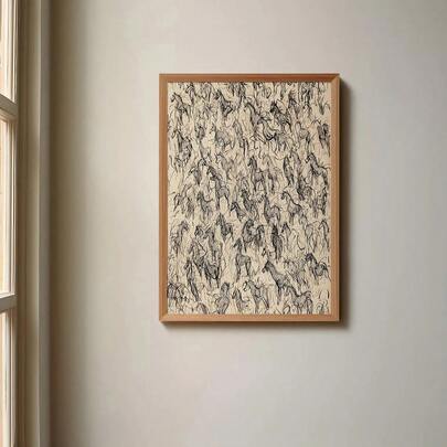 1 pieza Póster de lienzo con impresión abstracta de boceto de caballos salvajes, enmarcado/sin enmarcar, arte de pared rústico vintage ecuestre, decoración minimalista de granja, estilo cottage para apartamento, sala de estar, dormitorio, decoración del hogar moderna