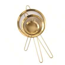 3件/1件不锈钢细网筛带手柄 - 厨房筛分工具 - 金色 - 查看 2