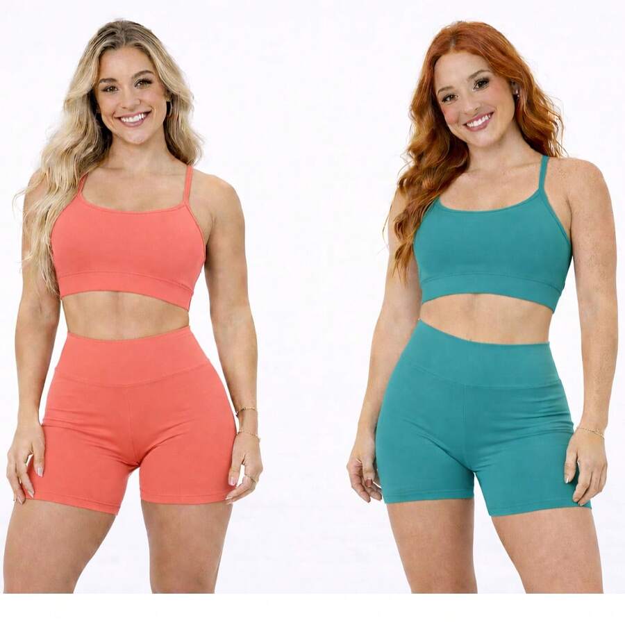 Women's Gym Set Kit: High-Waisted Shorts + Tank Top, No Transparency, Assorted Kits (2 Or 1). - 套裝 1 套 - 查看 1