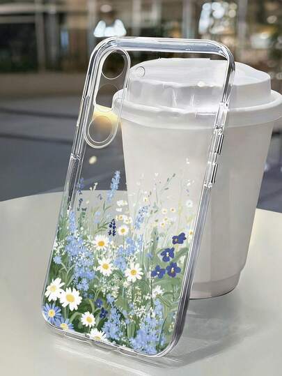 Floral Painted Shockproof Transparent Phone Case Compatible With IPhone/ Galaxy