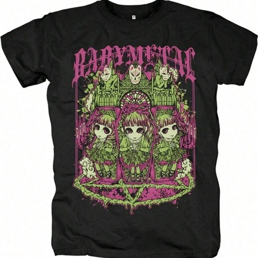 BABYMETAL Graphic T-Shirt Plus Size Men Women 100 Cotton O-Neck Casual Streetwear Oversized Harajuku Summer Fashion Unis - 黑色 - 查看 1
