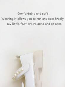 1 Pair New Minimalist Princess Style Pearl Bow Solid Color Flat Shoes For Kids, Suitable For Performance, All Seasons - Beige - View 7
