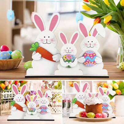 1 Piece 3D Easter Wooden Tabletop Decoration, Bohemian Rustic Style Wooden Easter Bunny And Easter Egg Religious Themed Wall/Table Decoration Sign - Wooden Plaque, Suitable For Easter, Spring, Valentine's Day, Ramadan, Thanksgiving - Farmhouse Style Centerpiece, Can Be Used As A Tabletop Or Hanging Decoration.