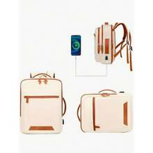 Mochila Unissex Expansível Impermeável Grande Capacidade Multifuncional Com Alças Ajustáveis Carregamento USB - Bege - Visão 3