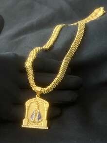 Nino Abravanel Chain And "Quem Me Guarda Não Dorme" Pendant Set, Our Lady Of Aparecida, 24K Gold Plated. - 金色 - 查看 4