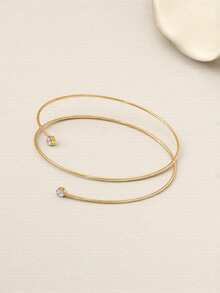 1pc Elegant Simple Dual-Layer Rhinestone & Metal Arm Cuff, Fashion Jewelry For Women, Vacation, Party, Beach - Gold - View 5