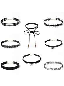 8 件简约时尚颈链组合套装，短款欧美天鹅绒项链，韩版 - 8PC - 查看 19